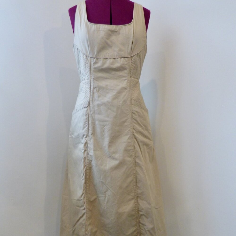 Banana Republic Seamed Poplin Midi dress tan pockets